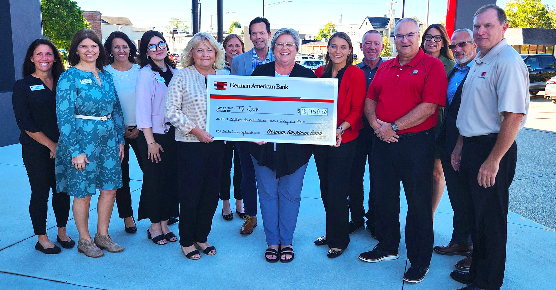 Members of German American Bank presenting a check for $18,000 to members of the Tri-Cap organization.
